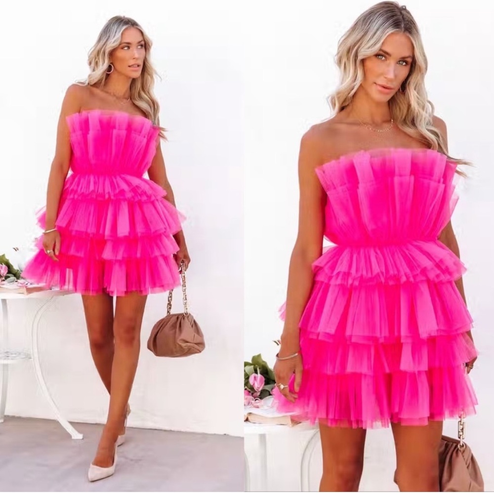 🦃BLACK FRIDAY SALE🦃 Life Of The Party Hot Pink Layered Tulle Mini Dress - Picture 9 of 15